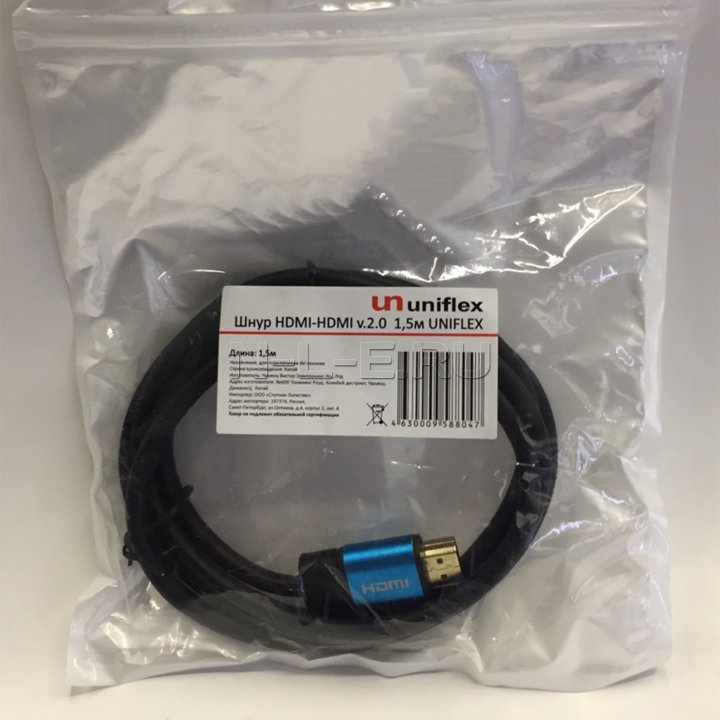 Шнур HDMI-HDMI v.2.0 1,5м UNIFLEX